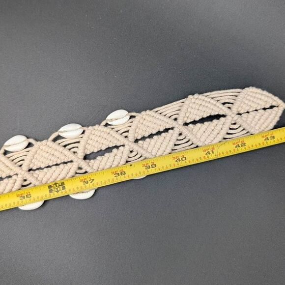 Macrame Belt Womens Large Braided Wood Buckle Woven Cotton Cowry Shells Beachy main image 6